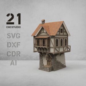 Laser Cut Medieval House 3D Model Kit SVG for Dioramas
