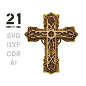 St Benedict Layered Cross SVG DXF - 5 Layer Laser Cut File