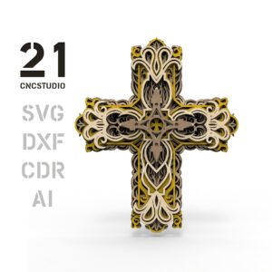 6-Layered Cross Laser Cut File SVG DXF | Digital Design