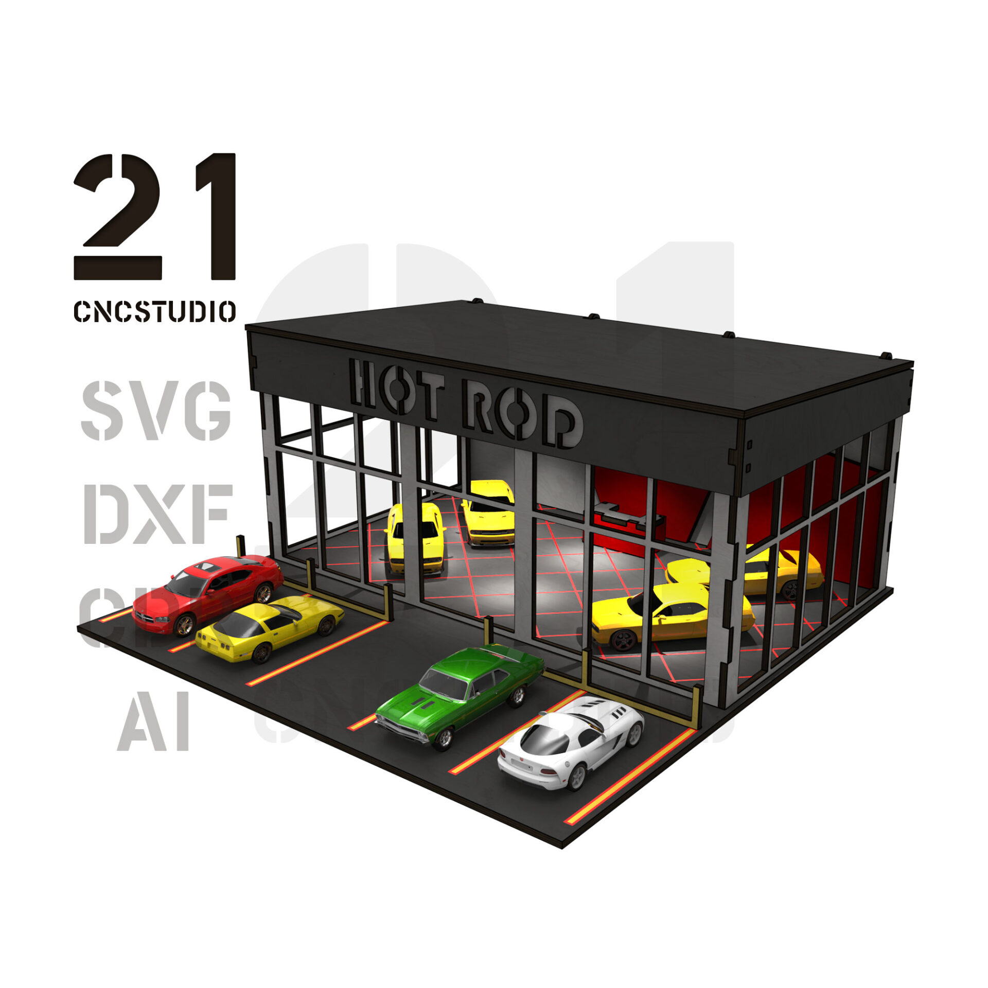 1/64 Scale Car Showroom Digital Laser Cut File for Dioramas