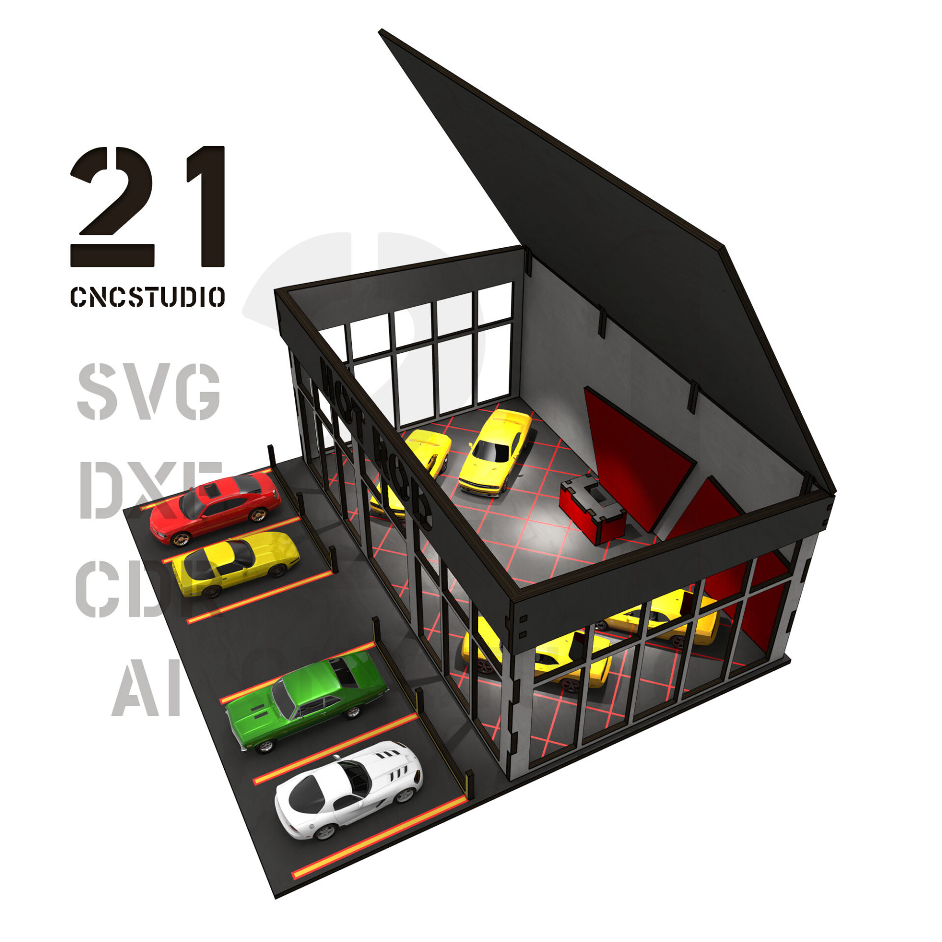 1/64 Scale Car Showroom Digital Laser Cut File for Dioramas - Image 4