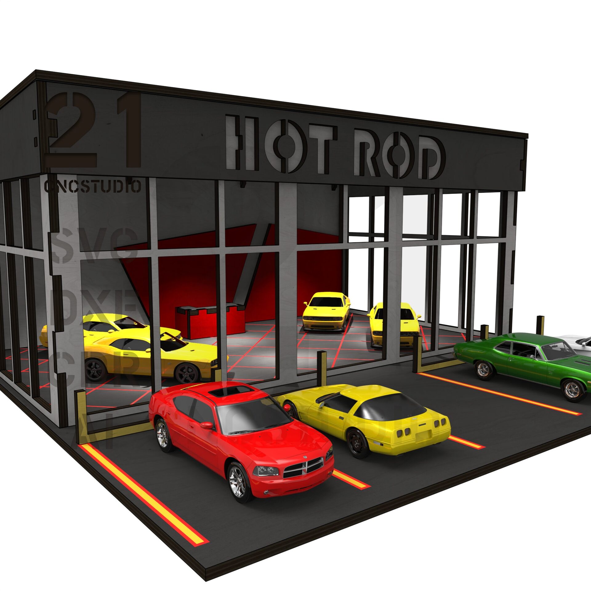 1/64 Scale Car Showroom Digital Laser Cut File for Dioramas - Image 2