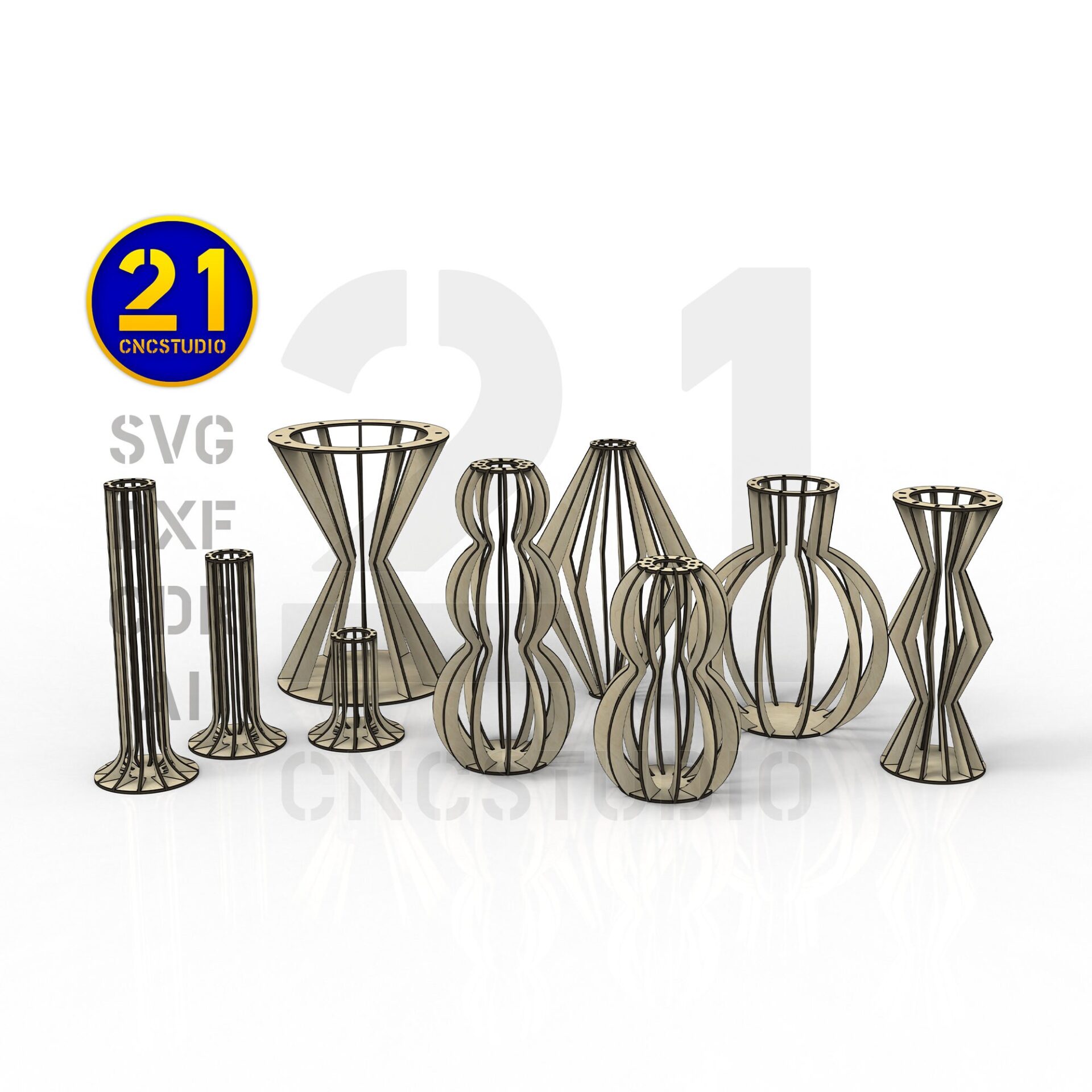 Decorative Vases 3D Laser Cut File Set - SVG, DXF, AI, CDR