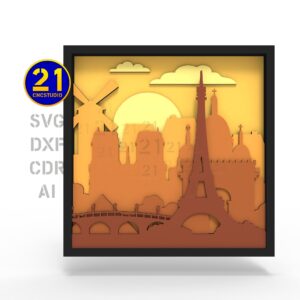Paris Skyline Multilayer Laser Cut File SVG DXF AI CDR
