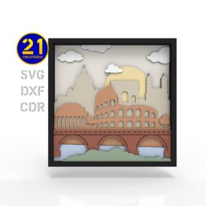 Rome Multilayer Sunset Silhouette Laser Cut File SVG