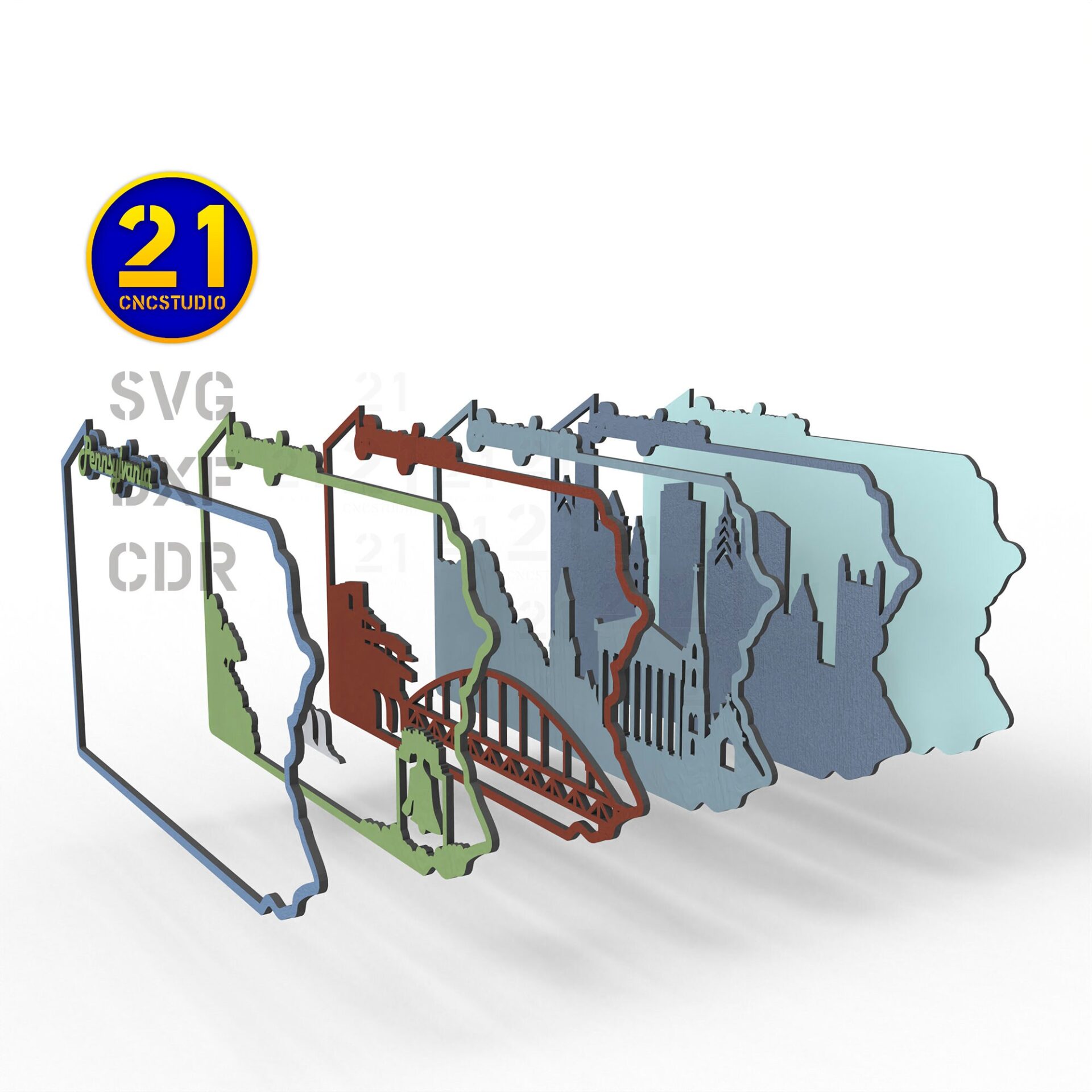 Pennsylvania Multilayer Laser Cut File - SVG DXF AI CDR EPS - Image 2