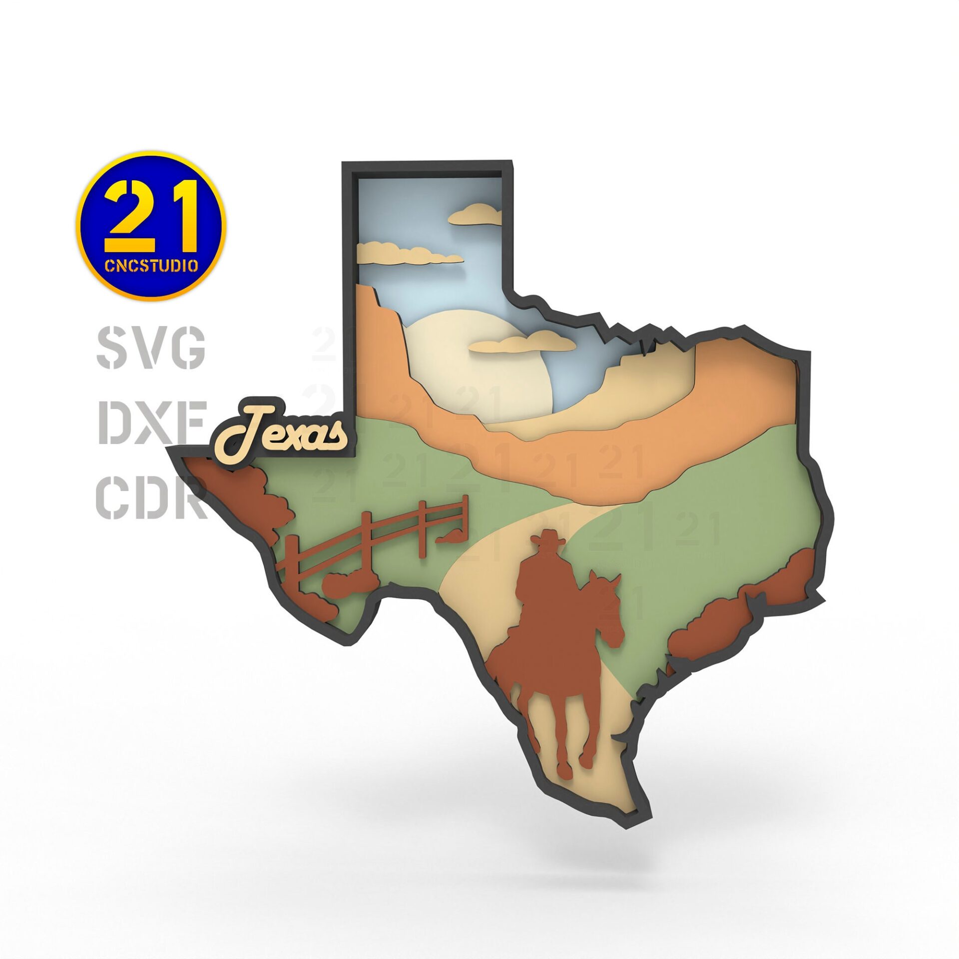 Texas Countryside Layered Laser Cut File SVG DXF AI