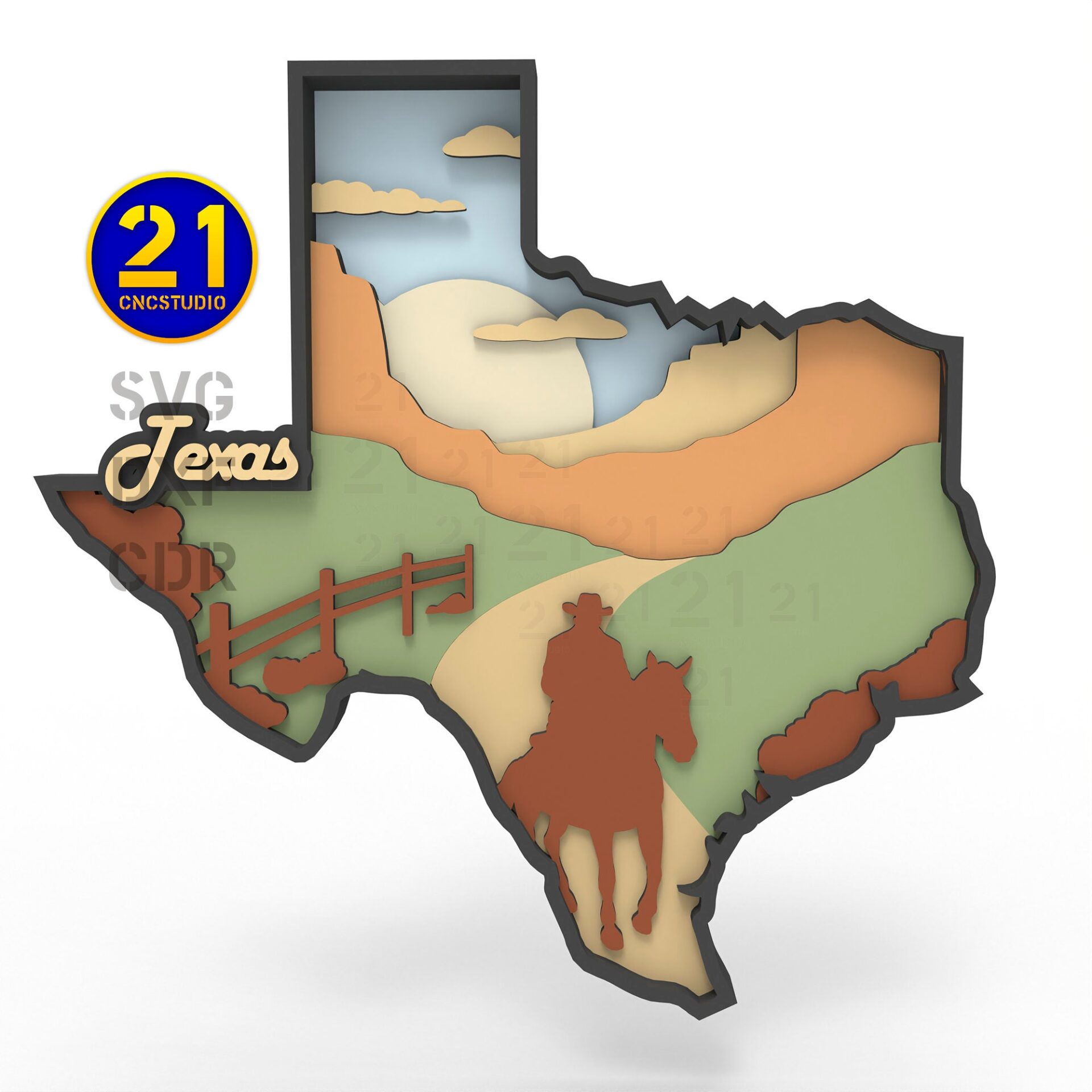 Texas Countryside Layered Laser Cut File SVG DXF AI - Image 4