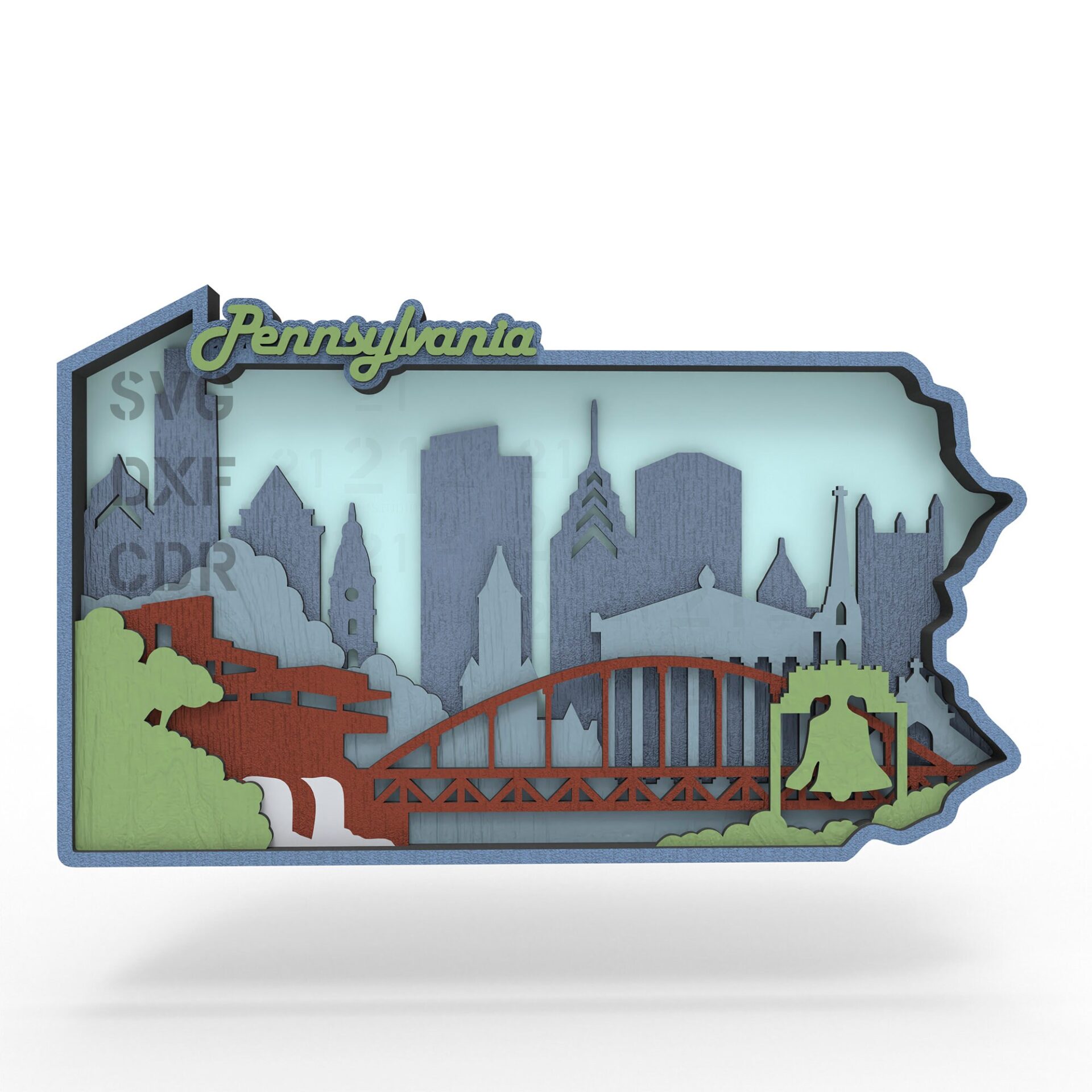 Pennsylvania Multilayer Laser Cut File - SVG DXF AI CDR EPS - Image 4