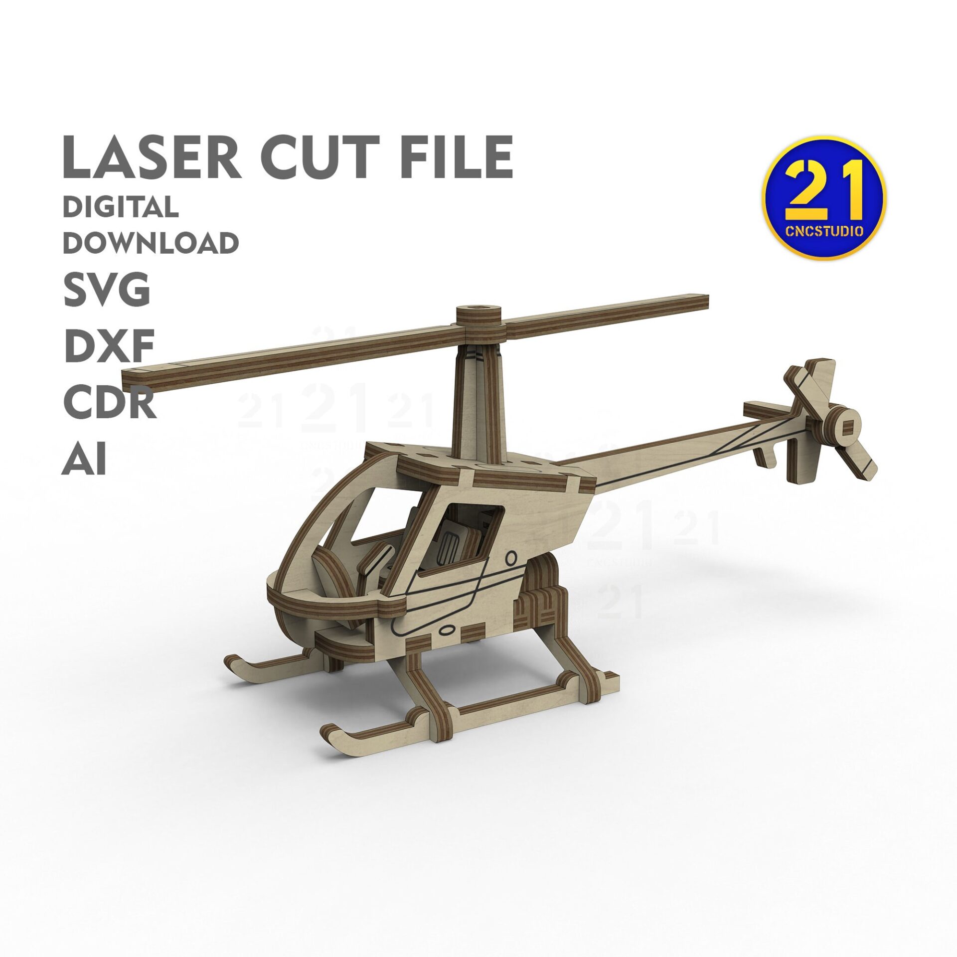 Helicopter Laser Cut File for Kids - SVG DXF AI CDR Model - Image 2