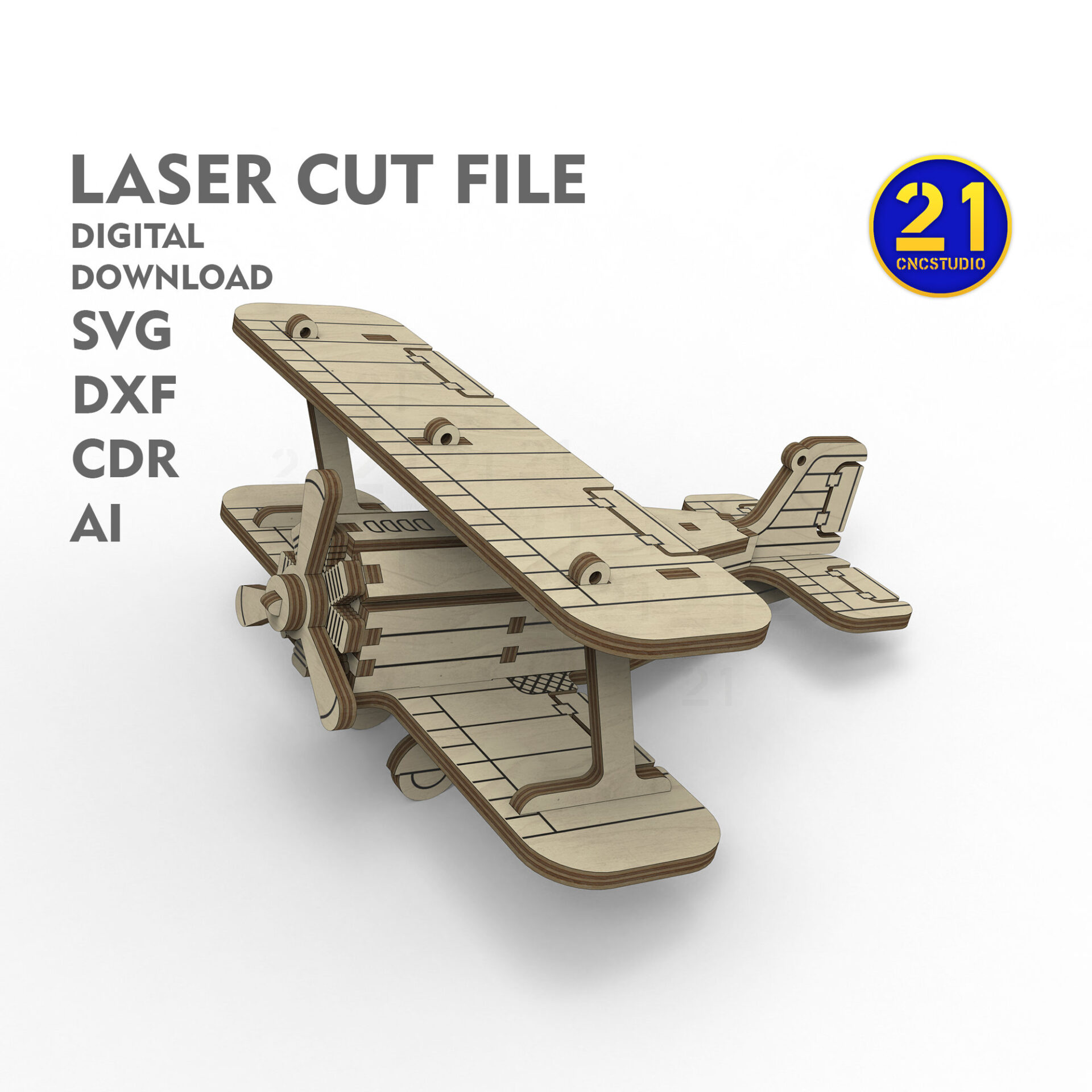 Kids Laser Cut Biplane Model SVG Kit - Digital Download - Image 3