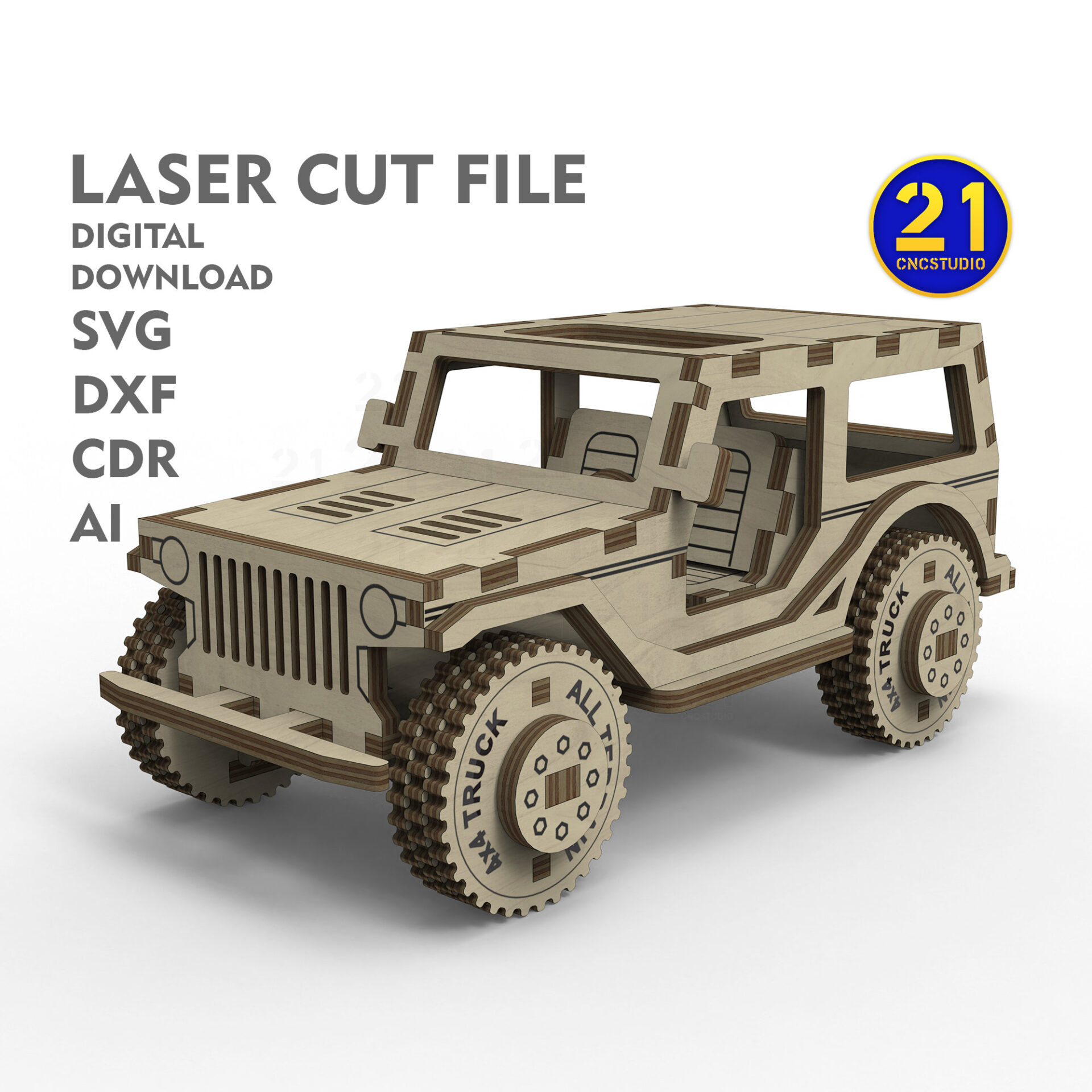 Laser Cut 4x4 Truck Model Kit SVG File - Digital Download