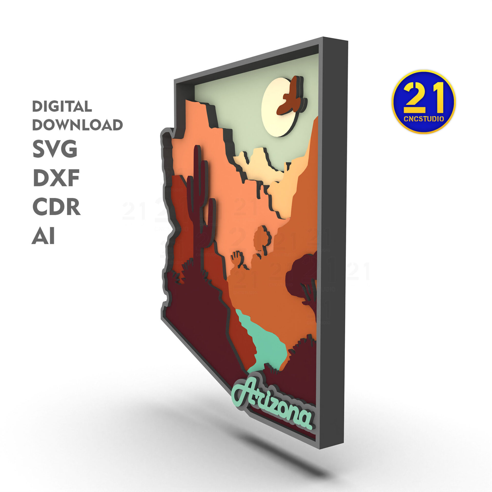 Arizona State Laser Cut File - Multilayer 3D Art SVG DXF - Image 3