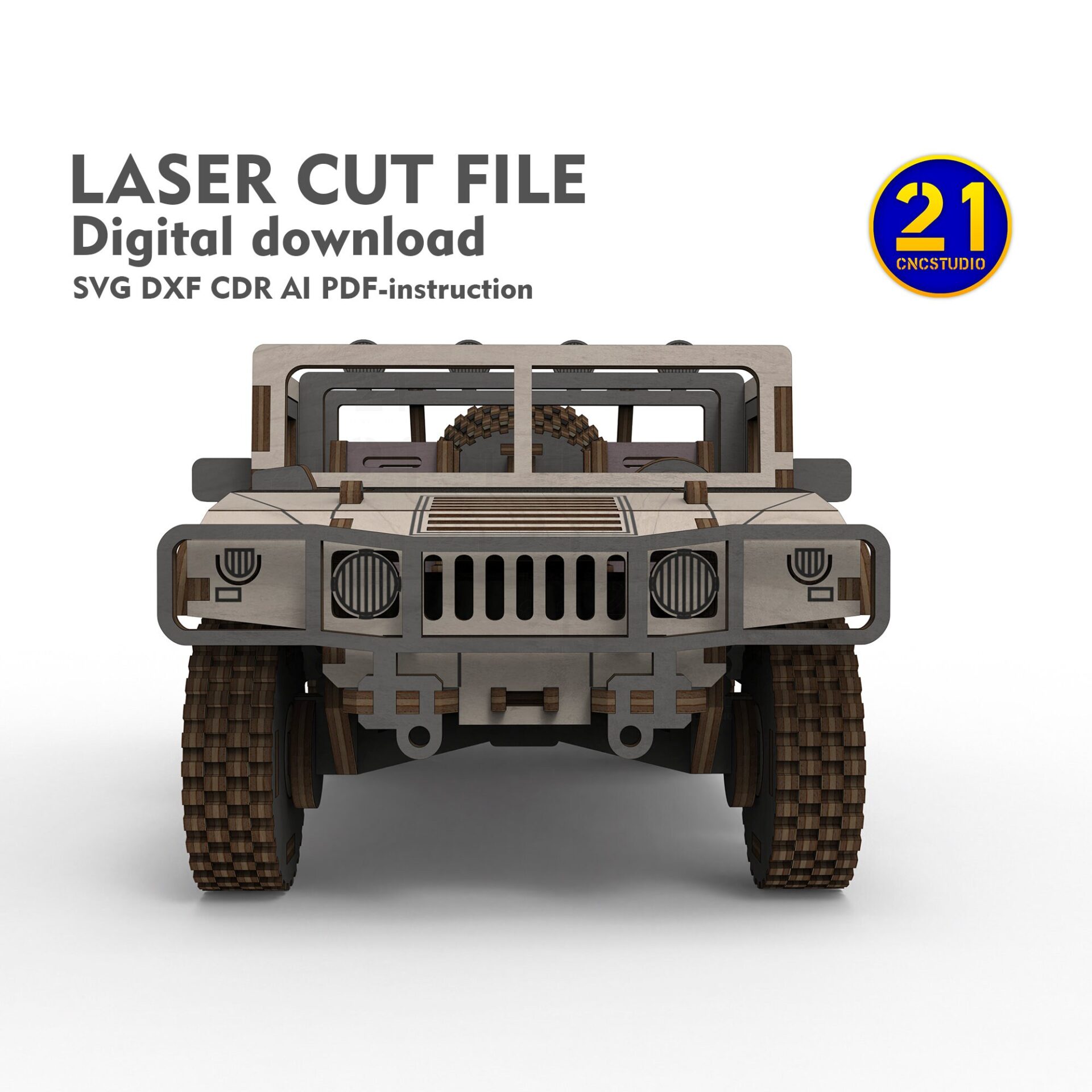 H1 Pickup 6-Wheel Laser Cut File - 1/24 Scale DIY Model Kit - Image 8