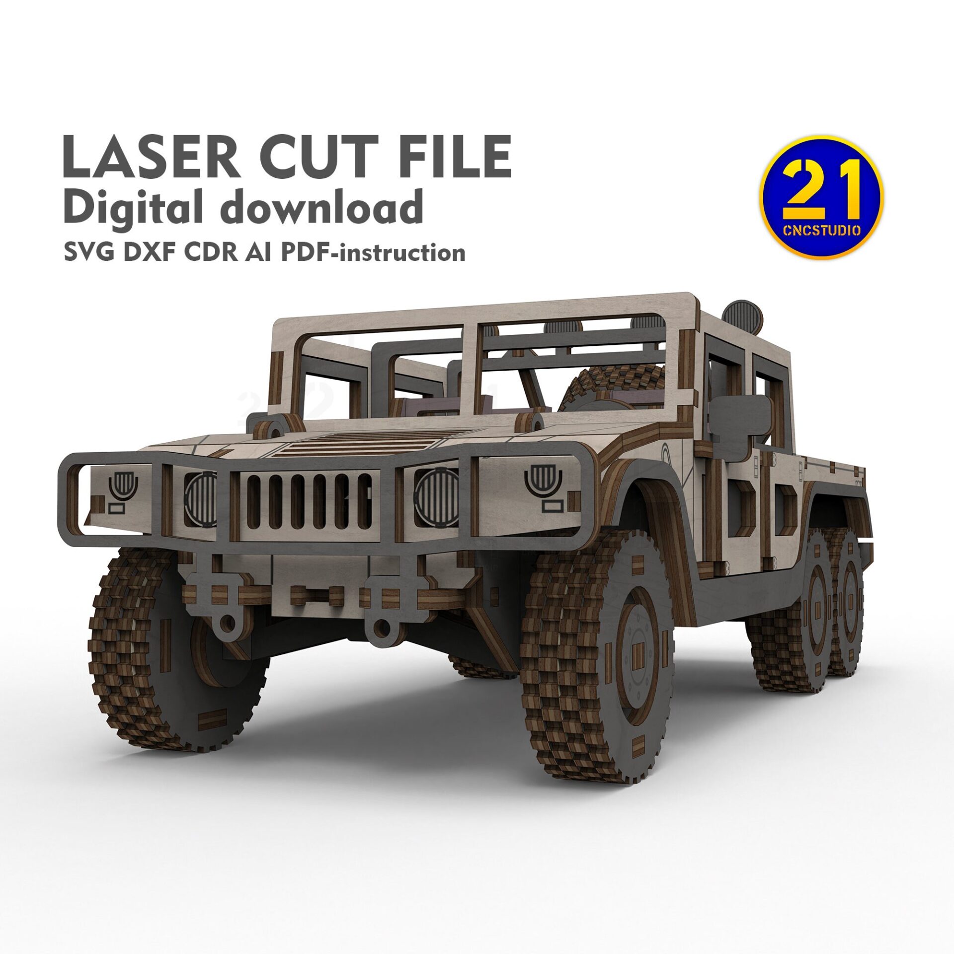 H1 Pickup 6-Wheel Laser Cut File - 1/24 Scale DIY Model Kit - Image 6