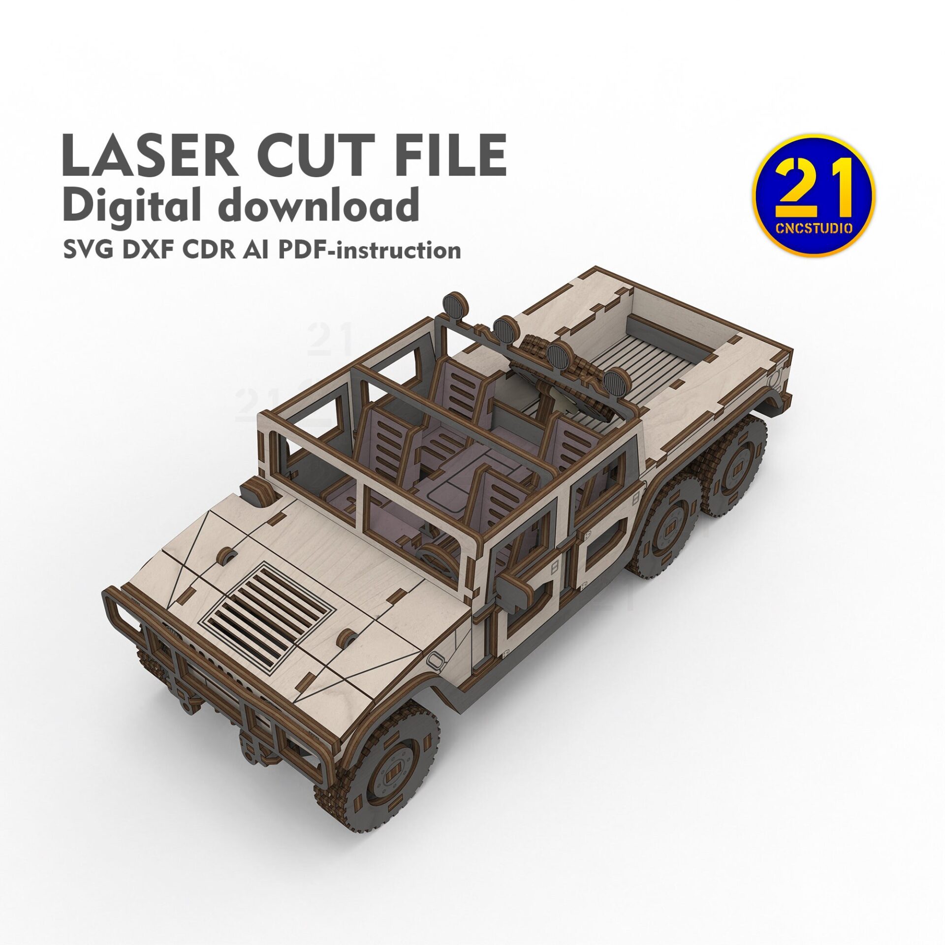 H1 Pickup 6-Wheel Laser Cut File - 1/24 Scale DIY Model Kit - Image 10