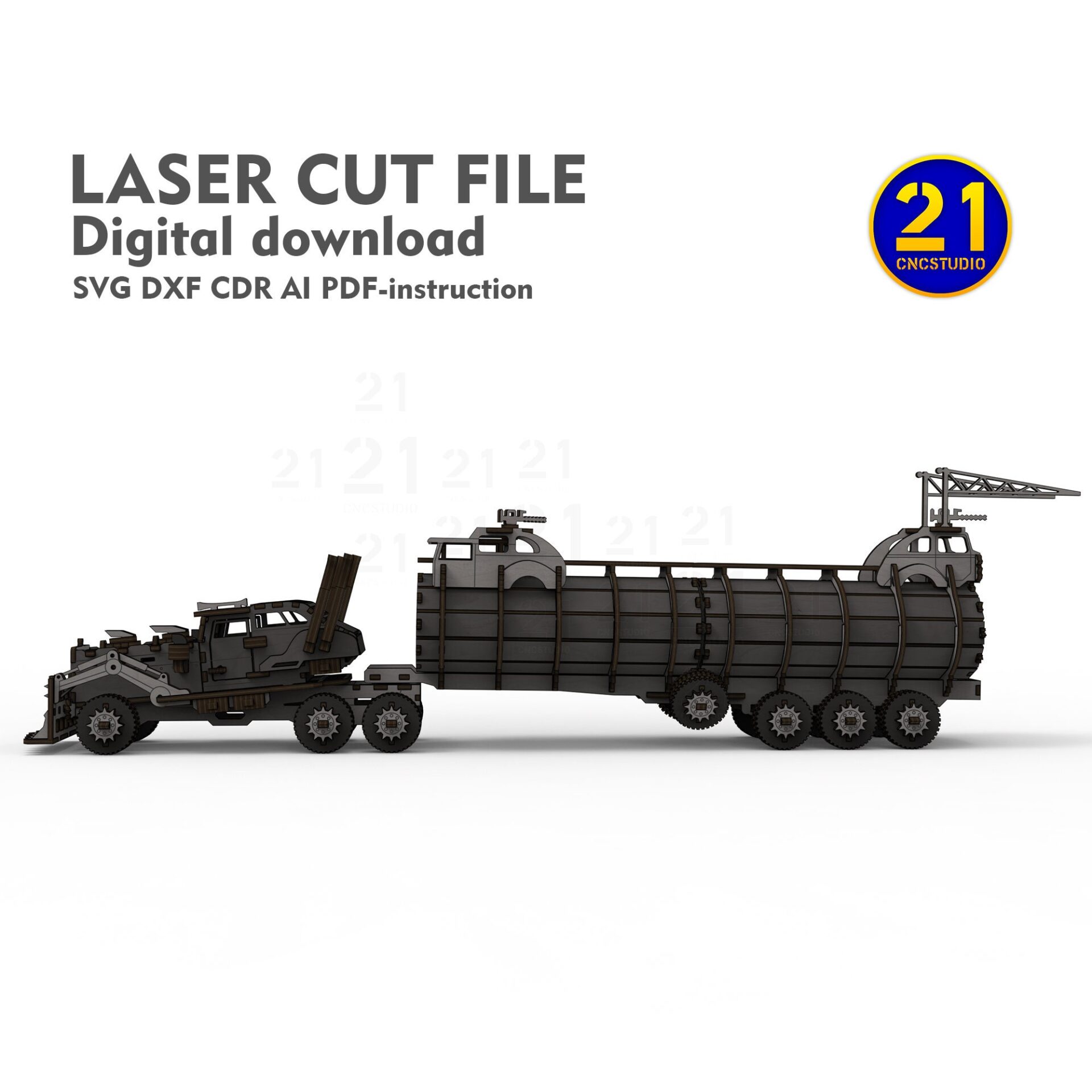 Armored Tanker Truck 3D Laser Cut File - Wood & MDF - Image 4