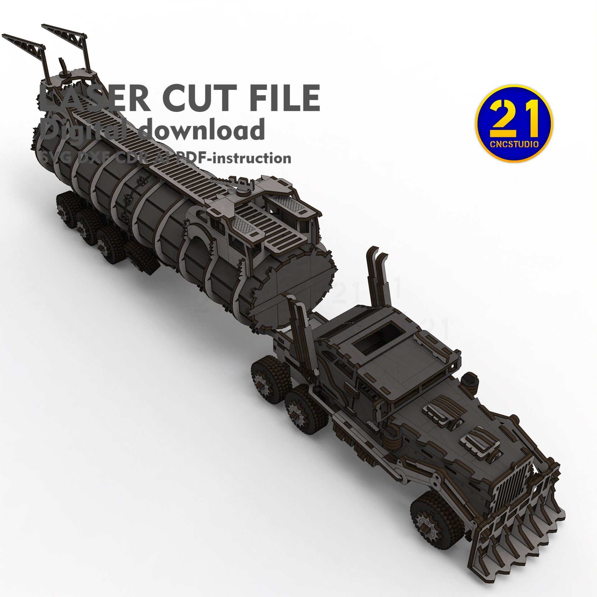 Armored Tanker Truck 3D Laser Cut File - Wood & MDF - Image 3