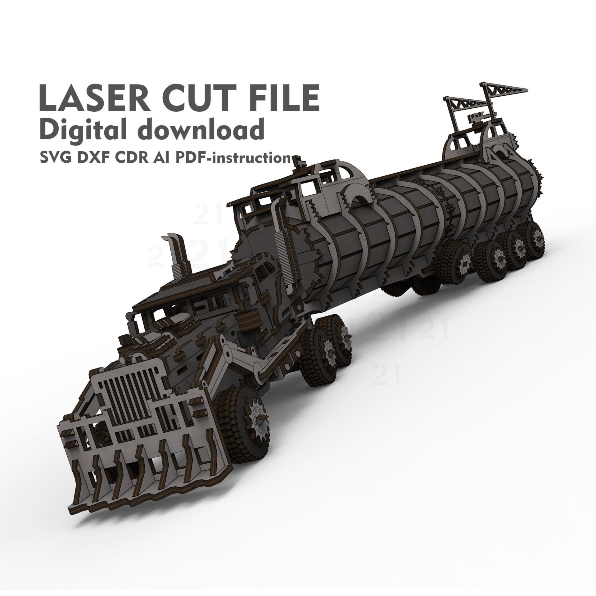 Armored Tanker Truck 3D Laser Cut File - Wood & MDF