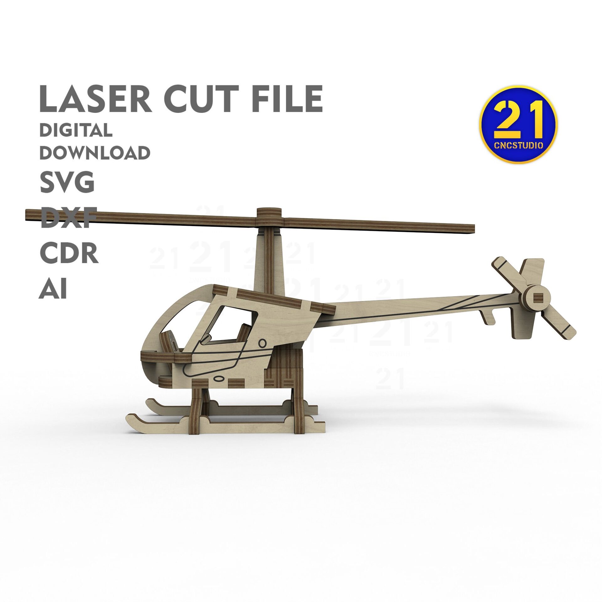 Helicopter Laser Cut File for Kids - SVG DXF AI CDR Model - Image 3