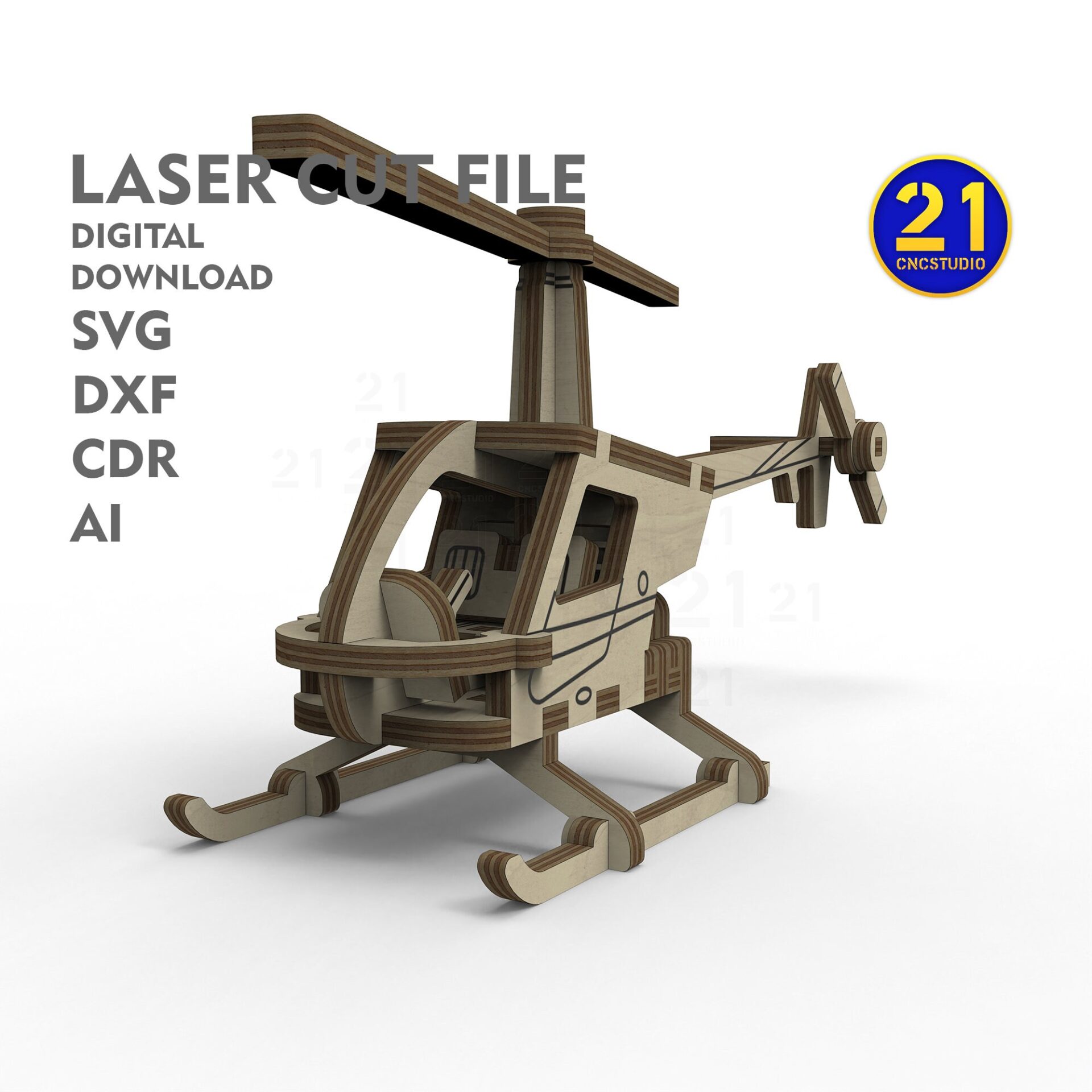 Helicopter Laser Cut File for Kids - SVG DXF AI CDR Model - Image 5