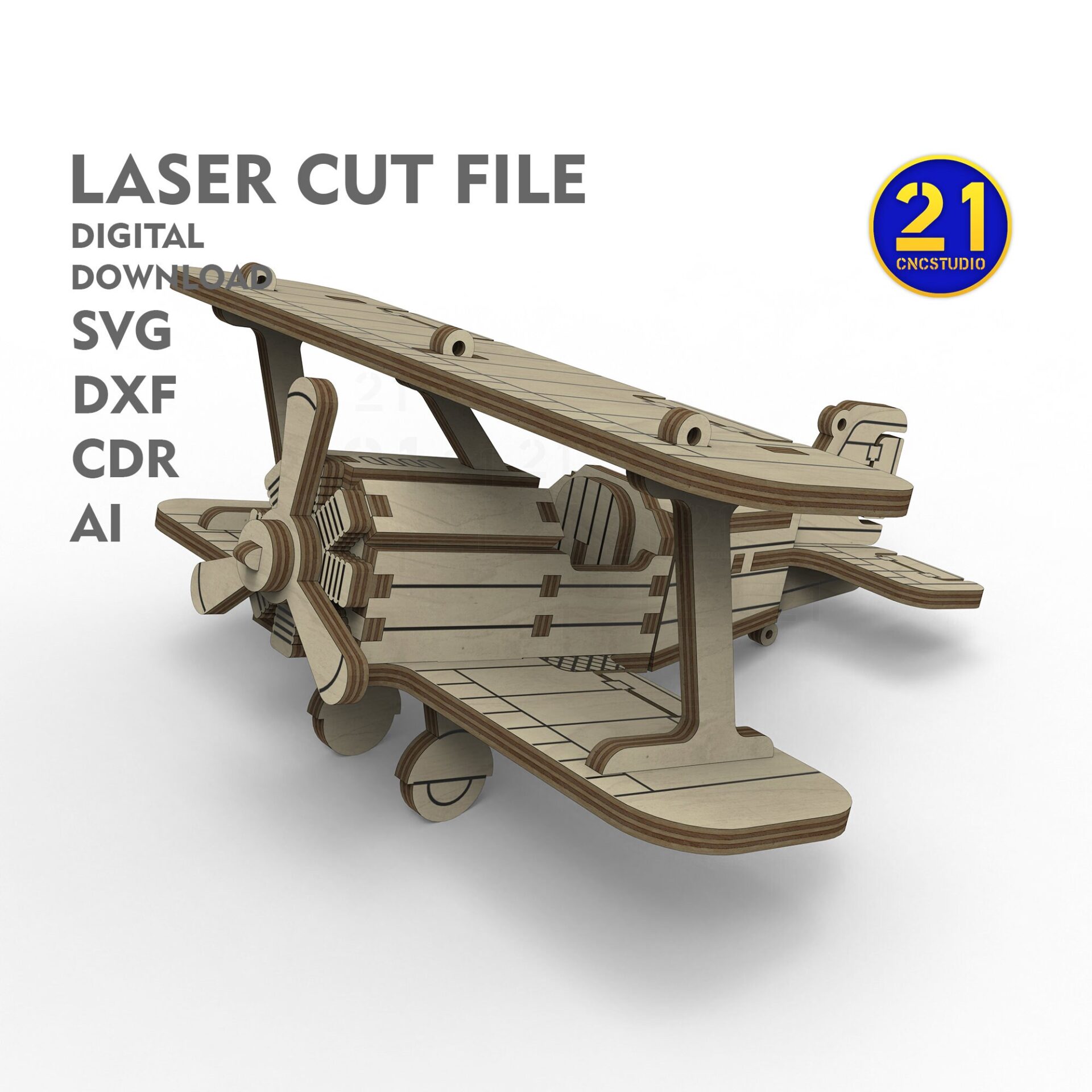 Kids Laser Cut Biplane Model SVG Kit - Digital Download