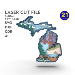 Michigan State Layered Laser File | Multilayer SVG DXF AI CDR
