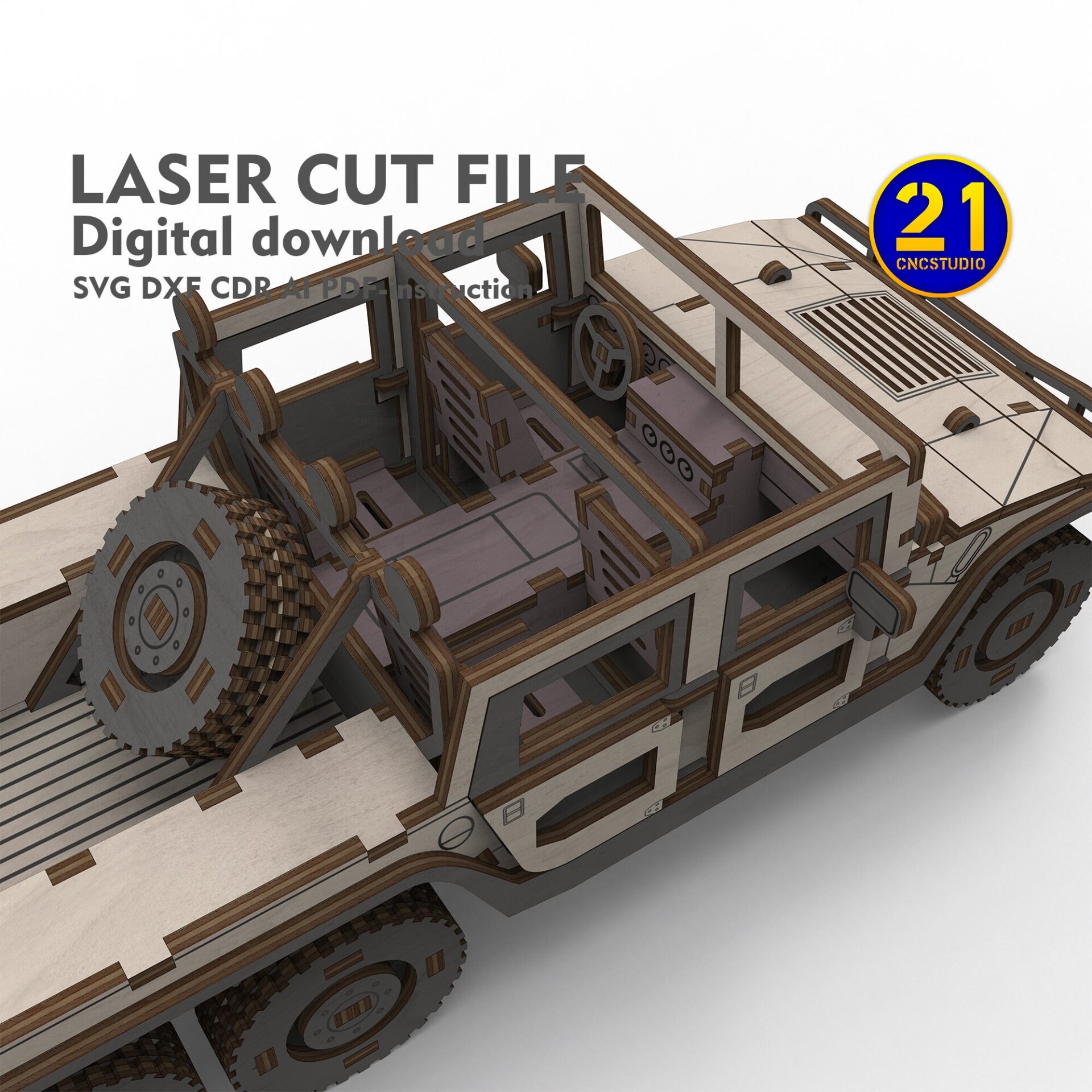 H1 Pickup 6-Wheel Laser Cut File - 1/24 Scale DIY Model Kit - Image 5