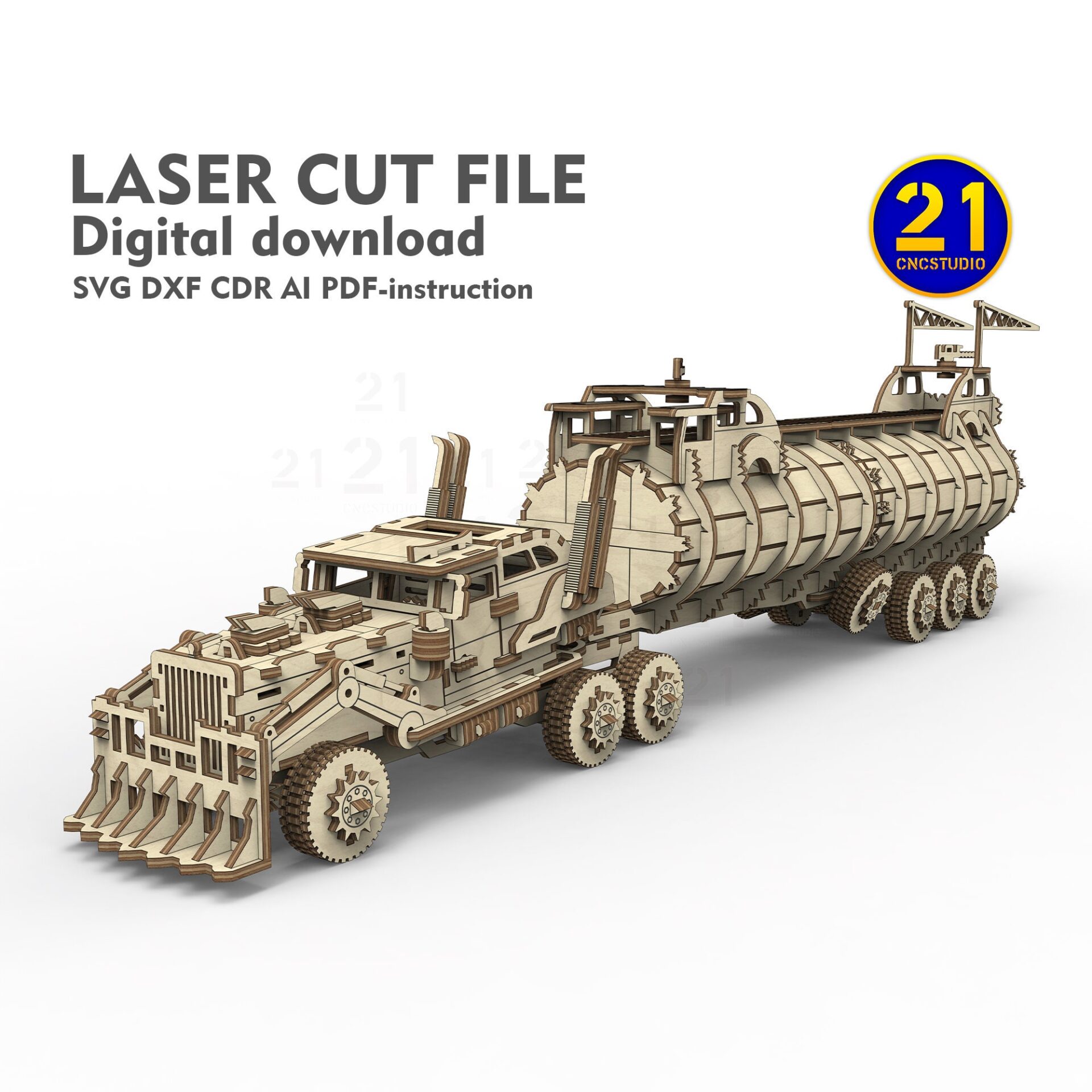 Armored Tanker Truck 3D Laser Cut File - Wood & MDF - Image 2