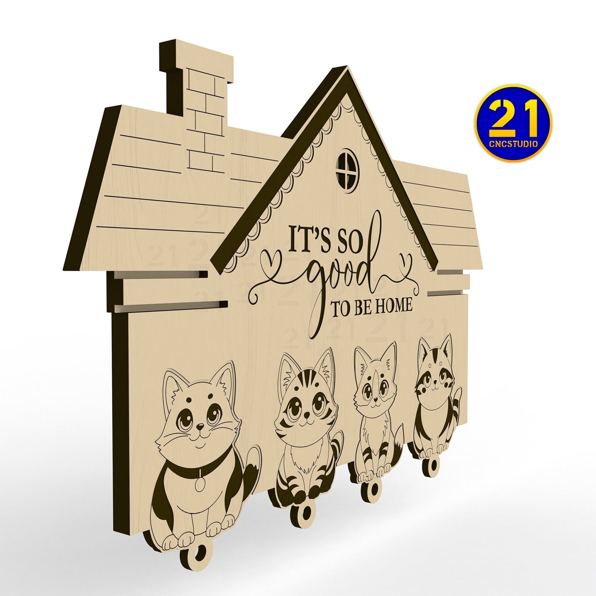 Adorable Cat Key Holder Laser Cut File - Home Sweet Home SVG DXF - Image 4