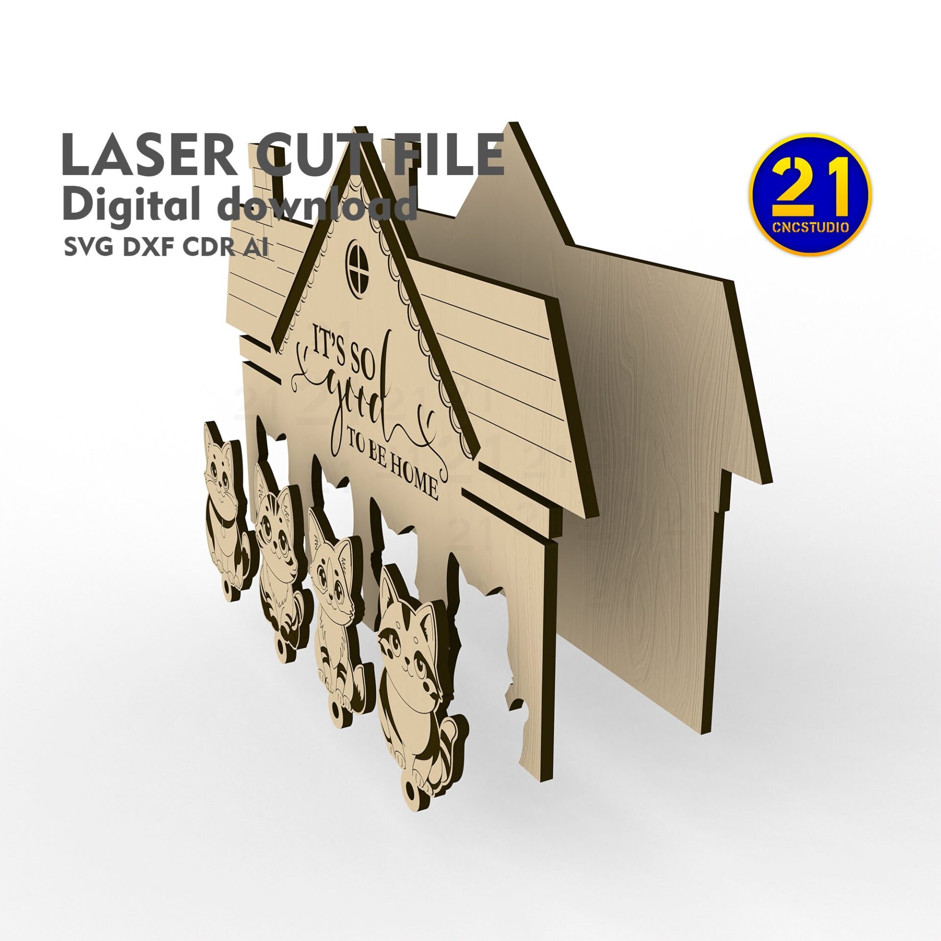 Adorable Cat Key Holder Laser Cut File - Home Sweet Home SVG DXF - Image 7