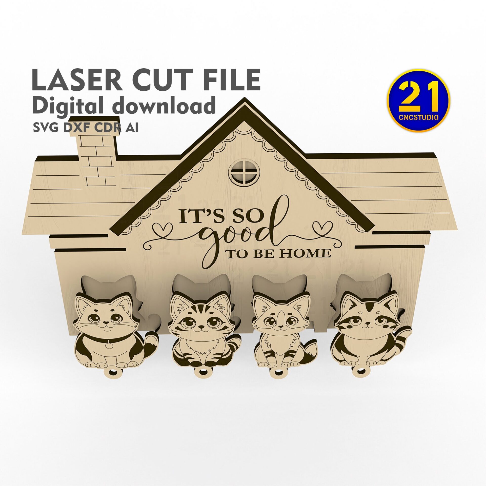 Adorable Cat Key Holder Laser Cut File - Home Sweet Home SVG DXF - Image 5