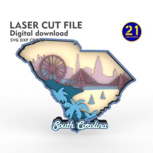 South Carolina Layered Laser Cut File | State Vignette SVG