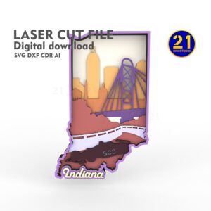 Indiana State Laser Cut File | Multilayer SVG DXF AI CDR