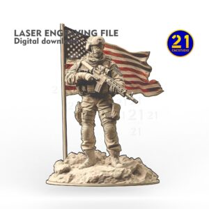 American Soldier 3D Laser Engraving File - Patriotic Flag Art