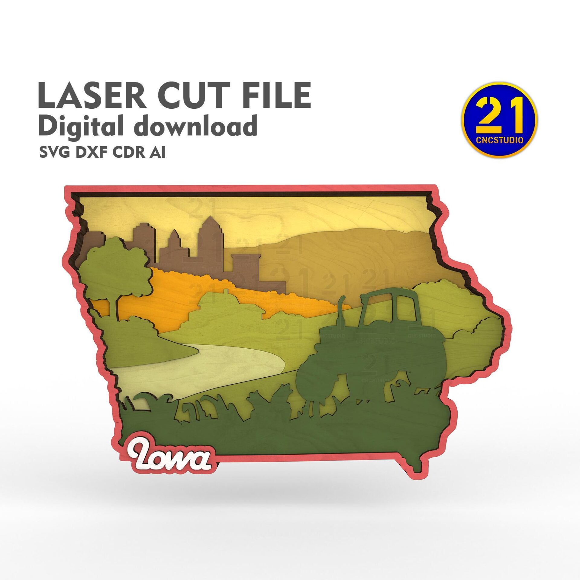 Iowa 3D Layered Farm Landscape SVG DXF Laser Cut File
