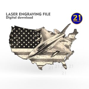 F-16 Fighter Jet USA Map Flag Laser Engraving File SVG DXF