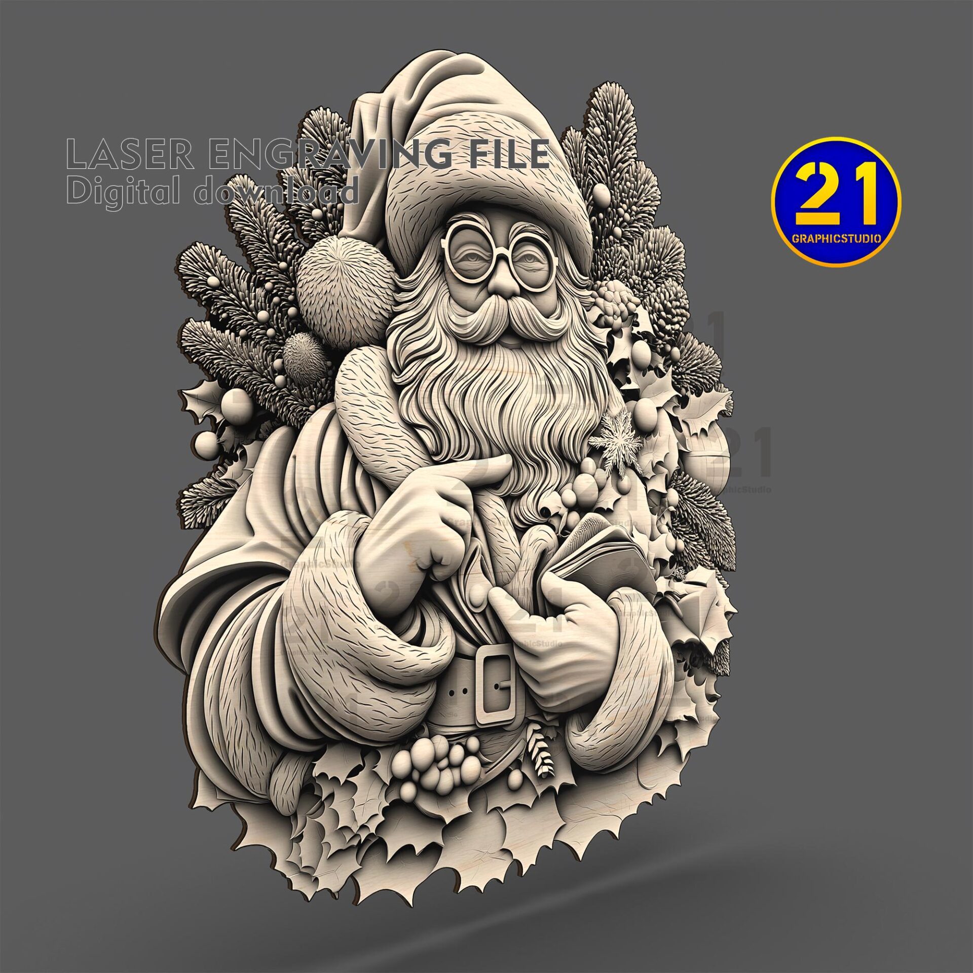Santa Claus 3D Laser Engraving File - Christmas Decor SVG/PNG - Image 5