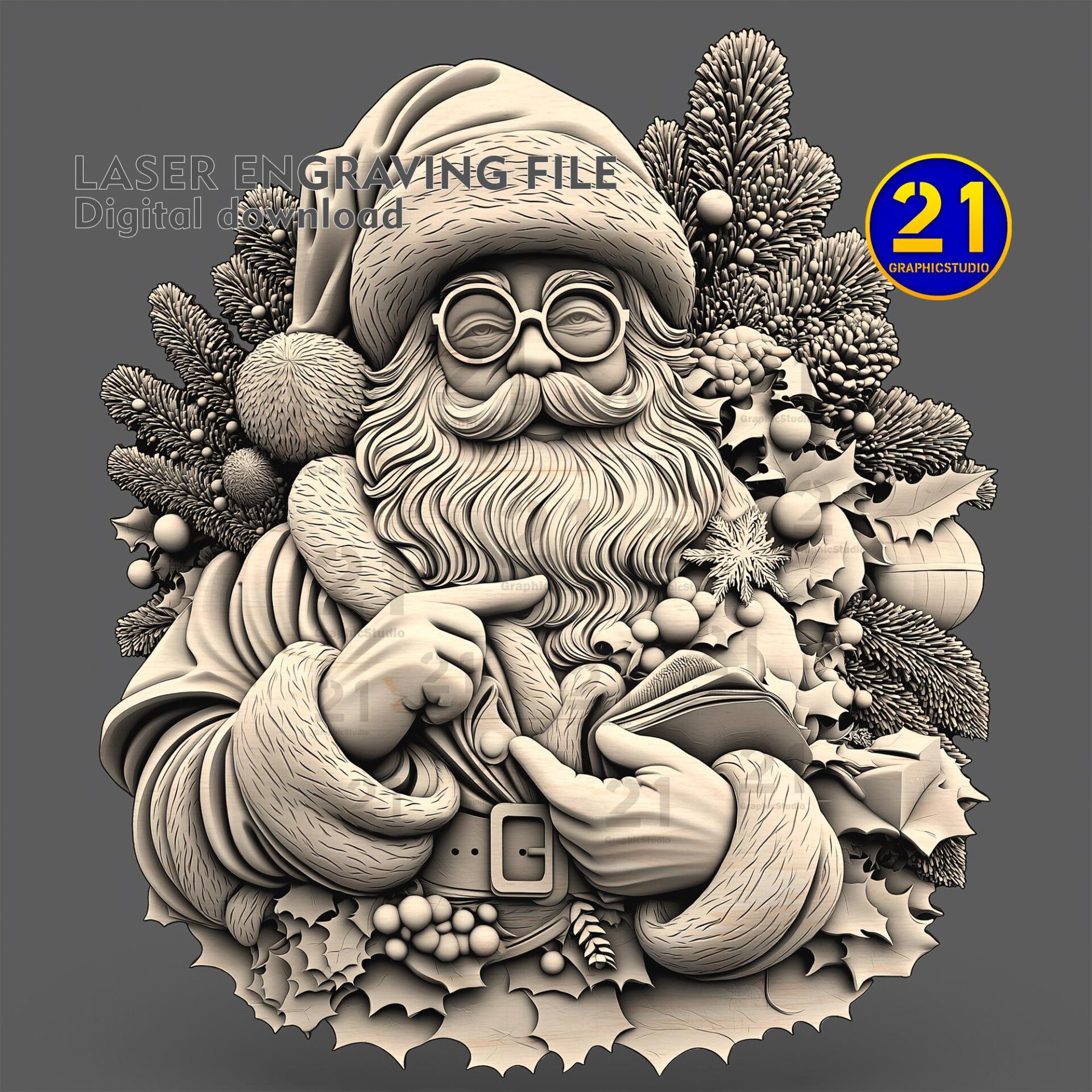 Santa Claus 3D Laser Engraving File - Christmas Decor SVG/PNG - Image 4