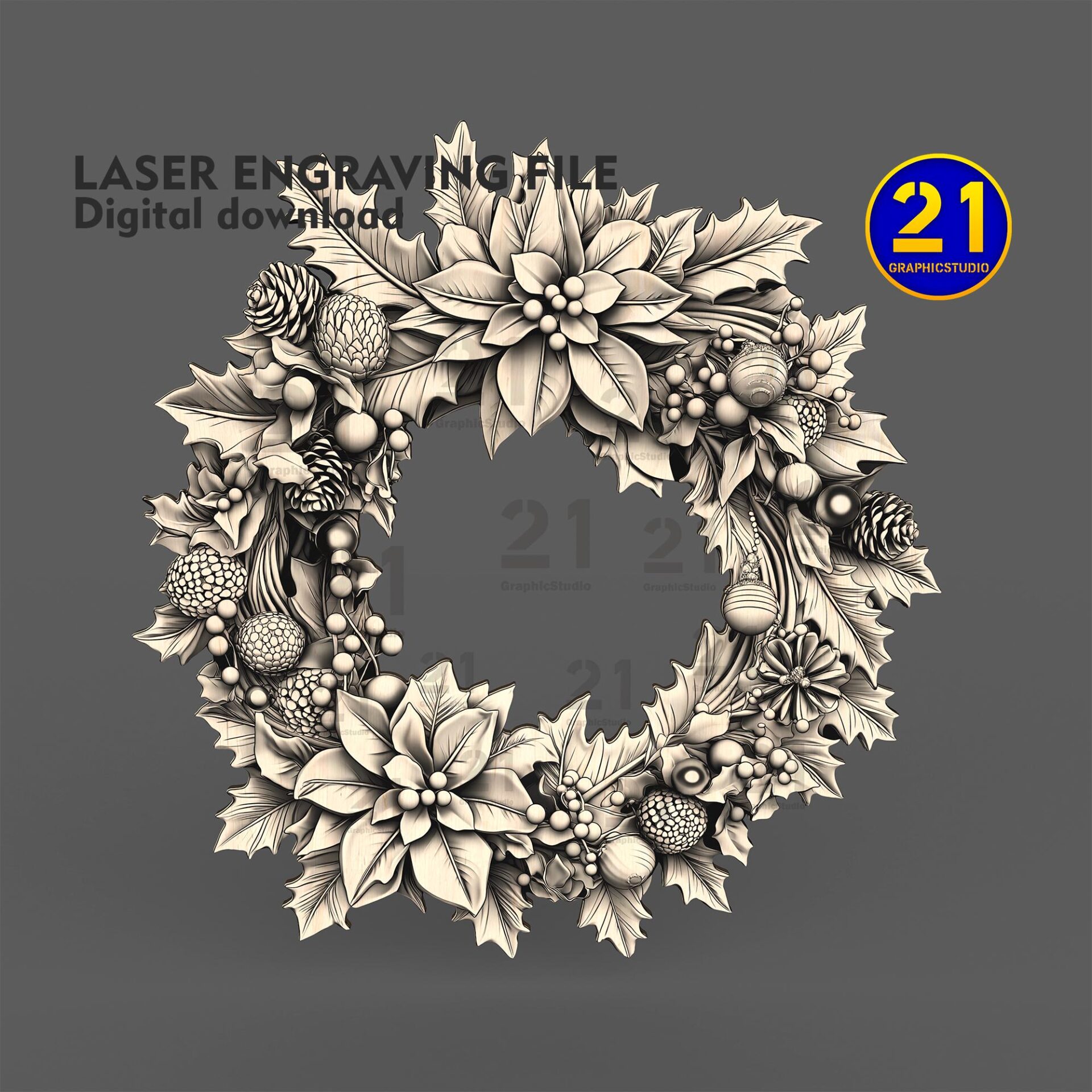 3D Christmas Wreath SVG for Laser Engraving & Cutting