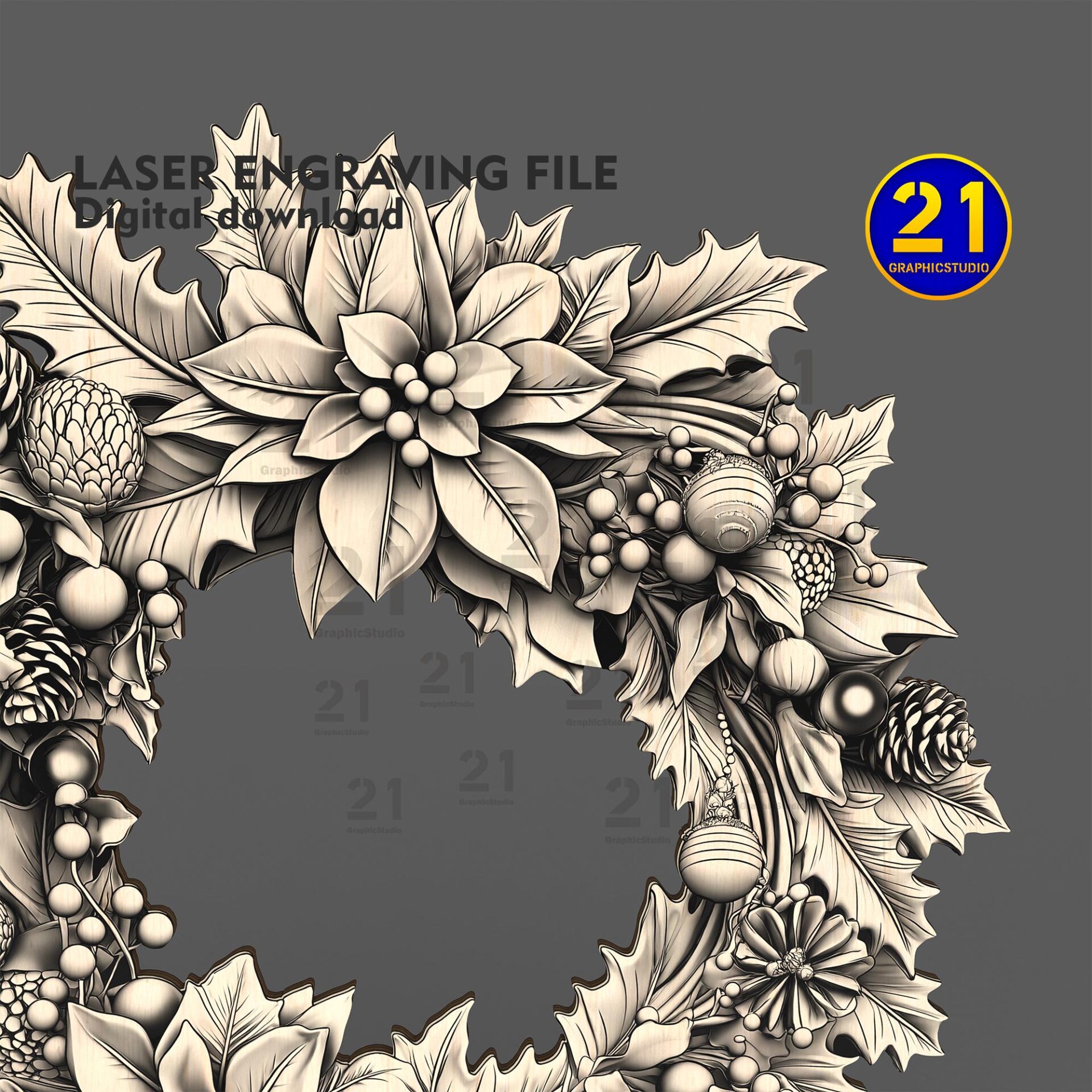 3D Christmas Wreath SVG for Laser Engraving & Cutting - Image 2