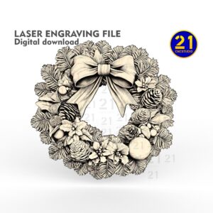 Christmas Wreath Laser Engraving Design SVG & PNG