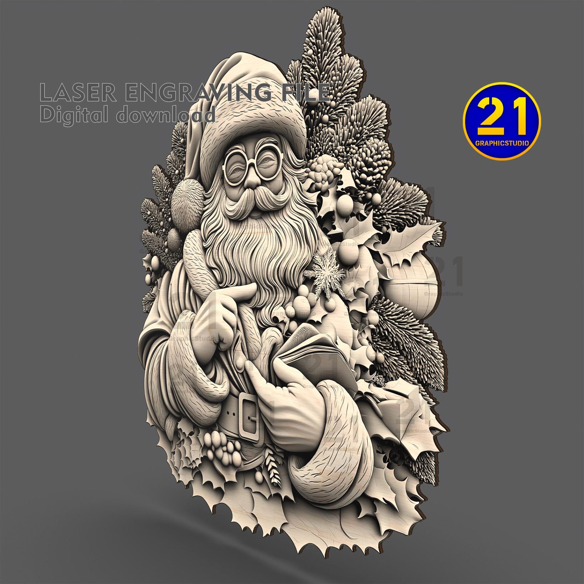 Santa Claus 3D Laser Engraving File - Christmas Decor SVG/PNG - Image 3