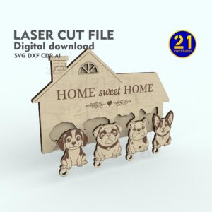 Dog Key Holder SVG DXF Laser File for Home Sweet Home Decor