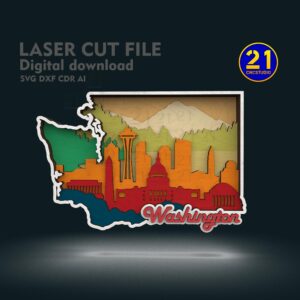 Washington State 8-Layer Map SVG for Laser Cutters