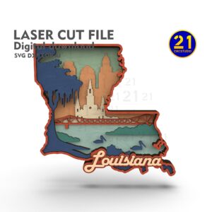 3D Louisiana Map SVG - 7-Layer Laser Cut File for Glowforge