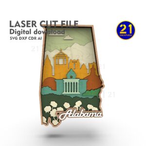 Alabama Layered Map SVG Laser Cut File | 3D State Art