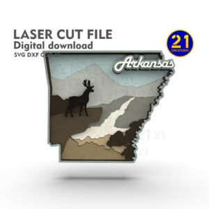 Arkansas 3D Map SVG Laser File | 8-Layer State Map Download