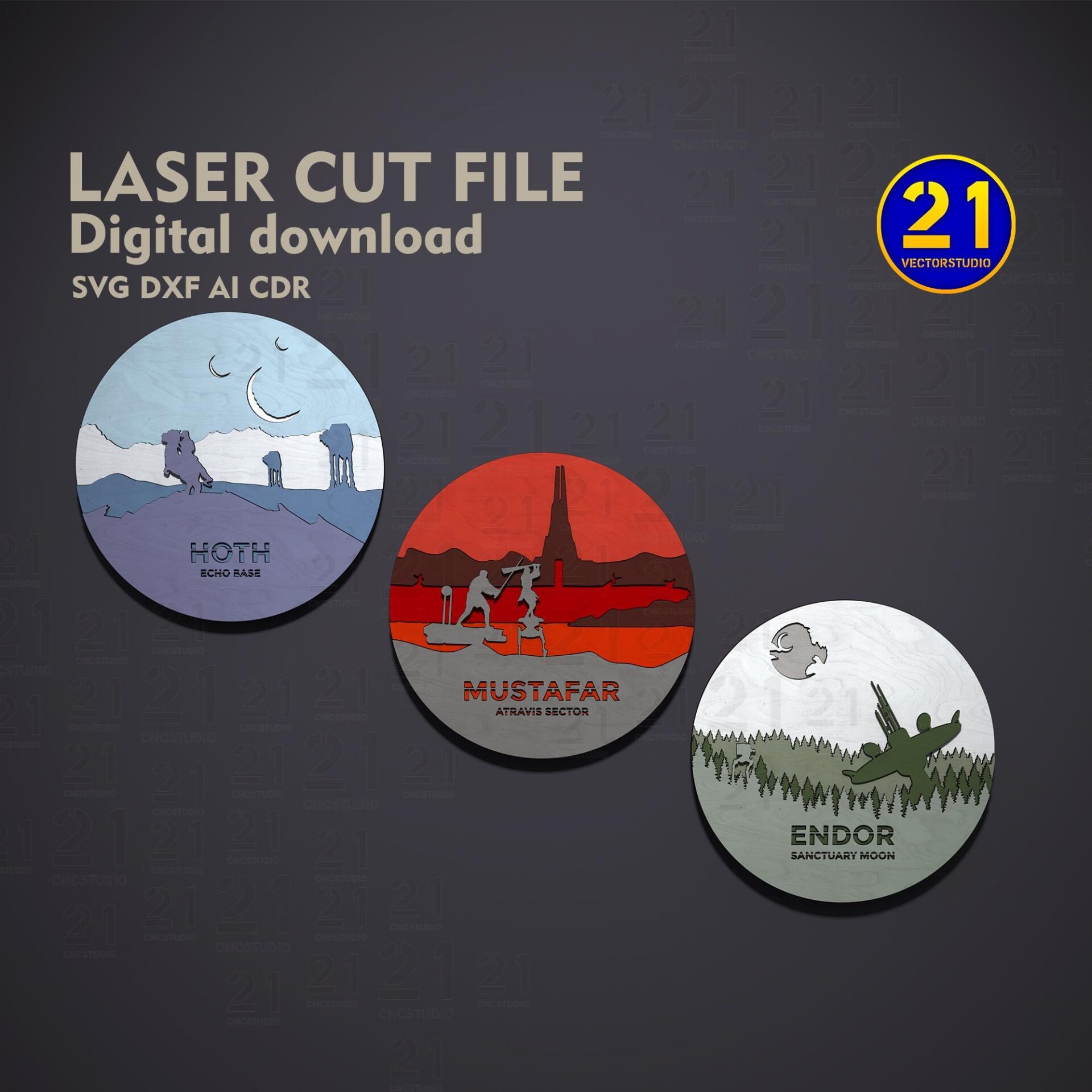 Star Wars Planet Set SVG | Hoth, Mustafar, Endor Laser Files