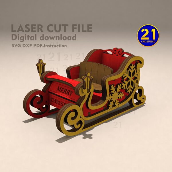 Santa Sleigh Laser Cut File | DIY Christmas Decor SVG DXF - 21CNCStudio